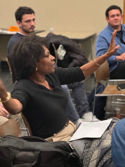 Landscape architect Liz Luc Clowes shares insights during the review of Jiayu Wu’s design proposals.