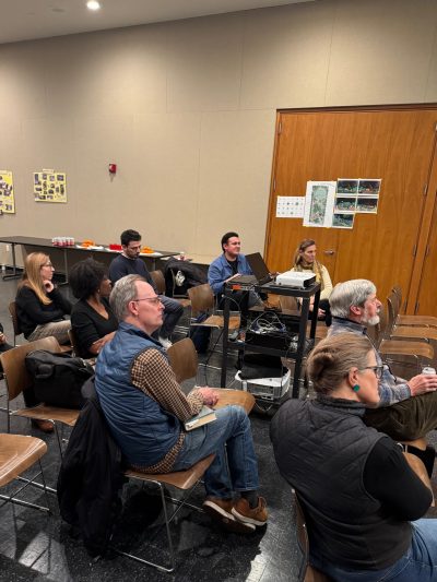 COGdesign supporters and landscape professionals listen and engage during the mid-process review of Jiayu Wu’s projects.